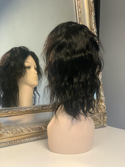 Wiola fale Luksusowa peruka z naturalnych włosów w kolorze bardzo ciemny brąz 40 cm