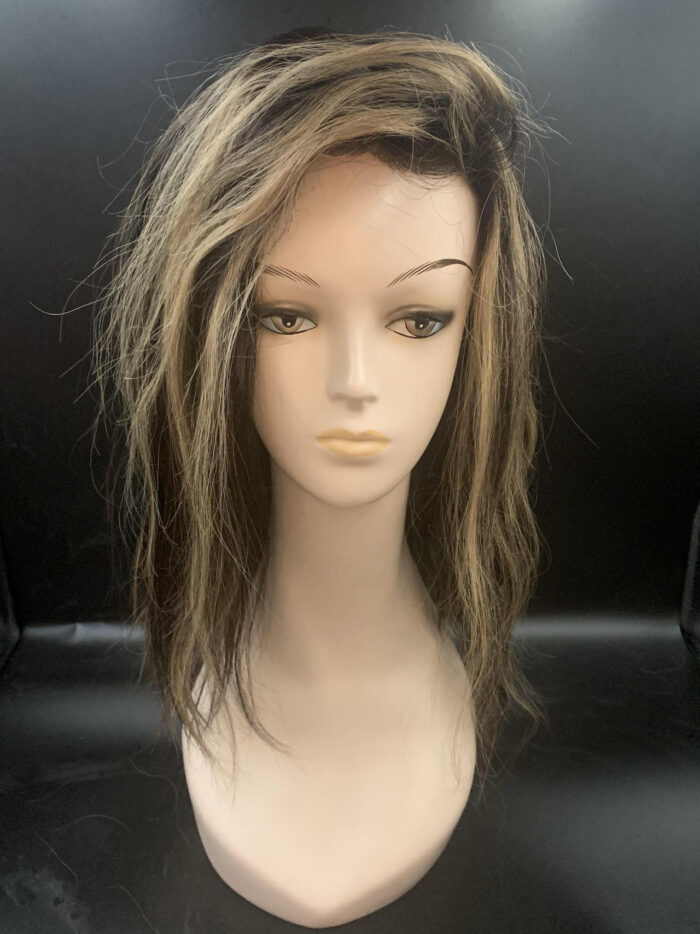 Waleria Luksusowa peruka z naturalnych włosów w kolorze czarnym z pasemkami