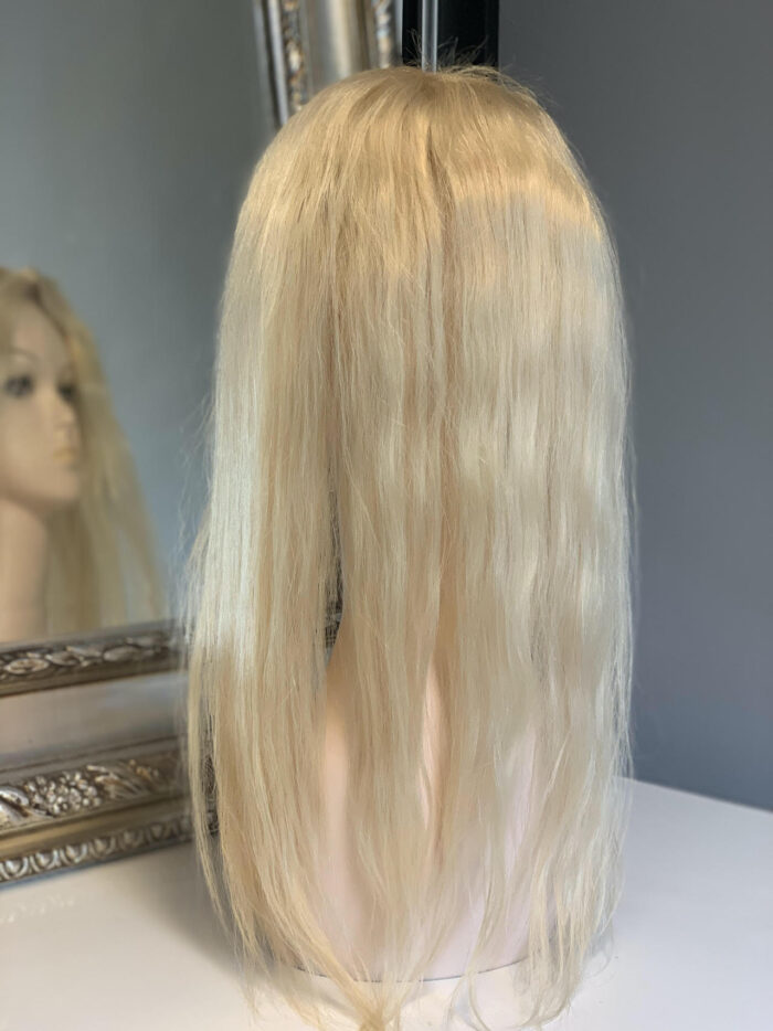 Topper Maggie długi - tupet damski falowany body wave z naturalnych włosów blond 60 cm rozmiar 20 x 20 cm