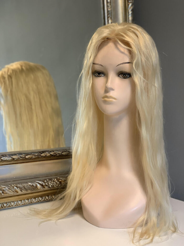 Topper Maggie długi - tupet damski falowany body wave z naturalnych włosów blond 60 cm rozmiar 20 x 20 cm