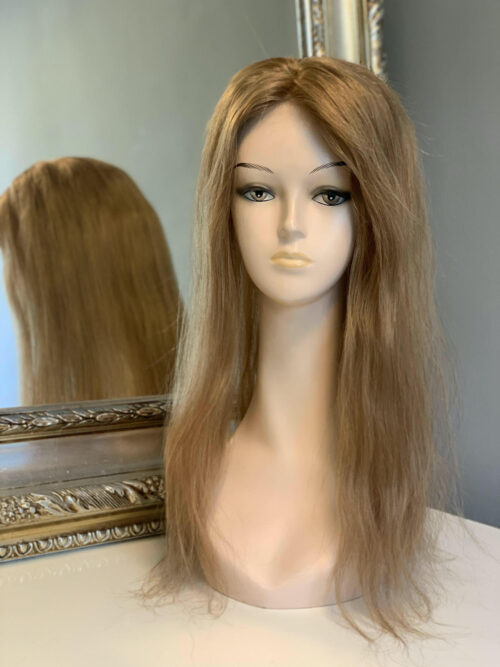 Topper Maggie długi - tupet damski z naturalnych włosów szatyn 60 cm 16 x 16 cm