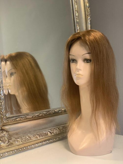 Luksusowy topper - tupet damski Karo z naturalnych włosów kolor ciepły blond 27 długość 50 cm