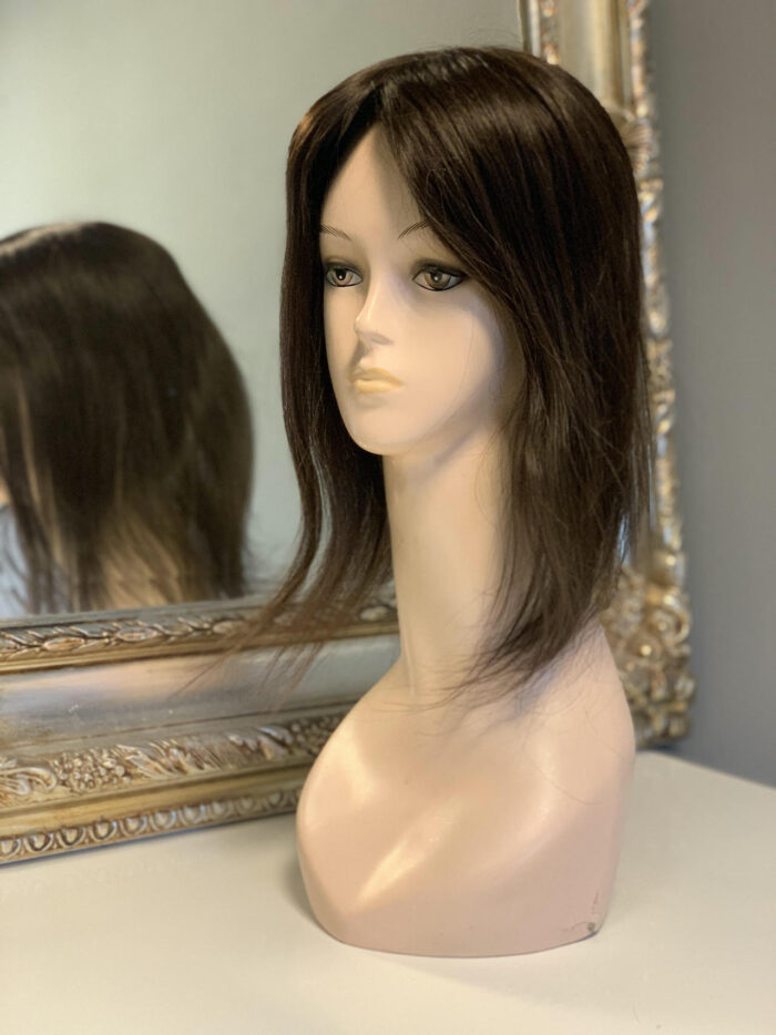 Luksusowy topper - tupet damski Karo z naturalnych włosów kolor 2 ciemny brąz 50 cm