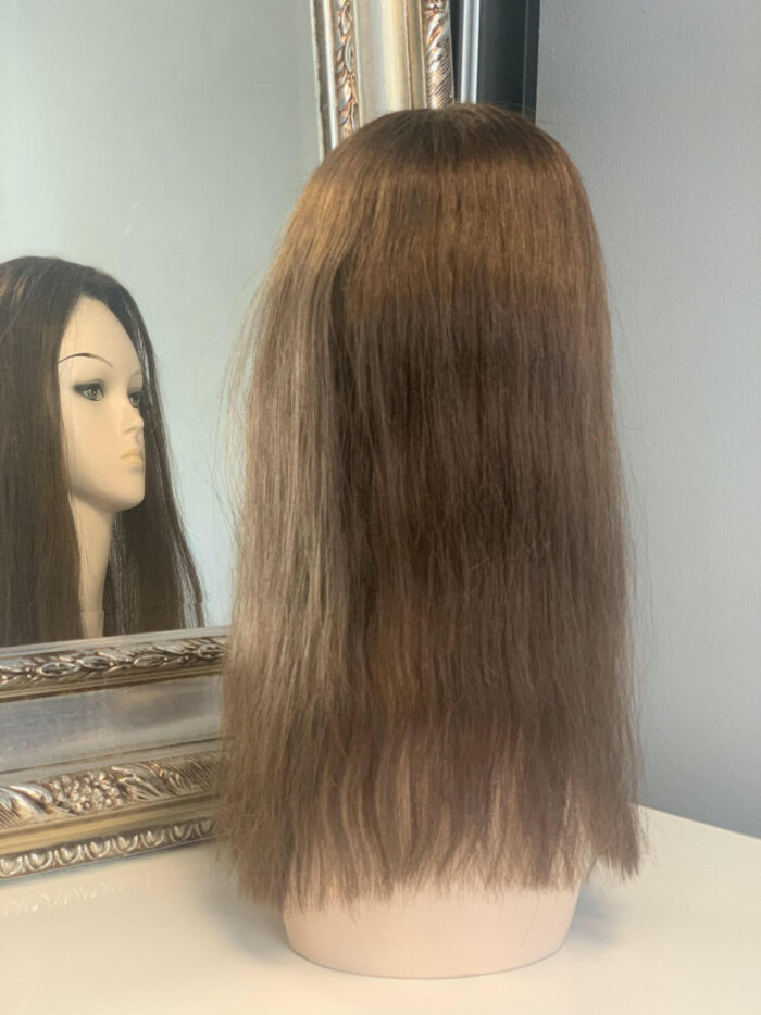 Topper Maggie długi - tupet damski z naturalnych włosów brąz 50 cm rozmiar 18 x 18 cm