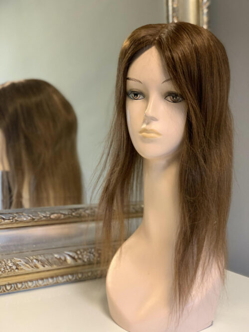 Luksusowy topper - tupet damski Karo z naturalnych włosów kolor 4 brąz 50 cm