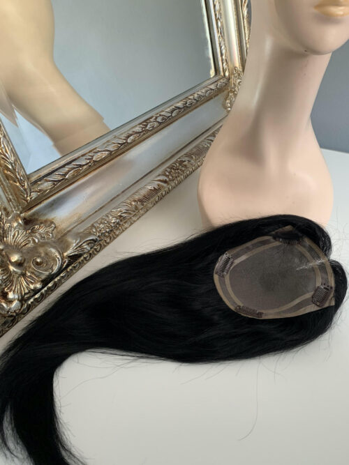 Luksusowy topper - tupet damski Karo z naturalnych włosów czarny 50 cm