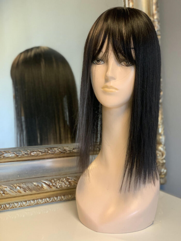 Damski tupet syntetyczny w kolorze ciemno brązowym Ellen 35 cm proste włosy